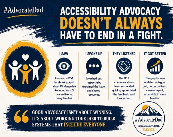 Accessibility advocacy does not always have to end in a fight: notice a barrier, speak up respectfully, listen, and improve access together.